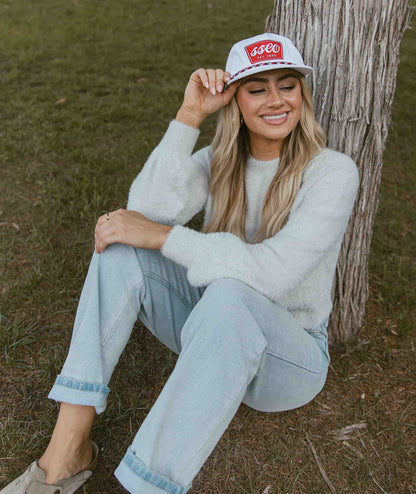 Cropped Feather Knit Sweater