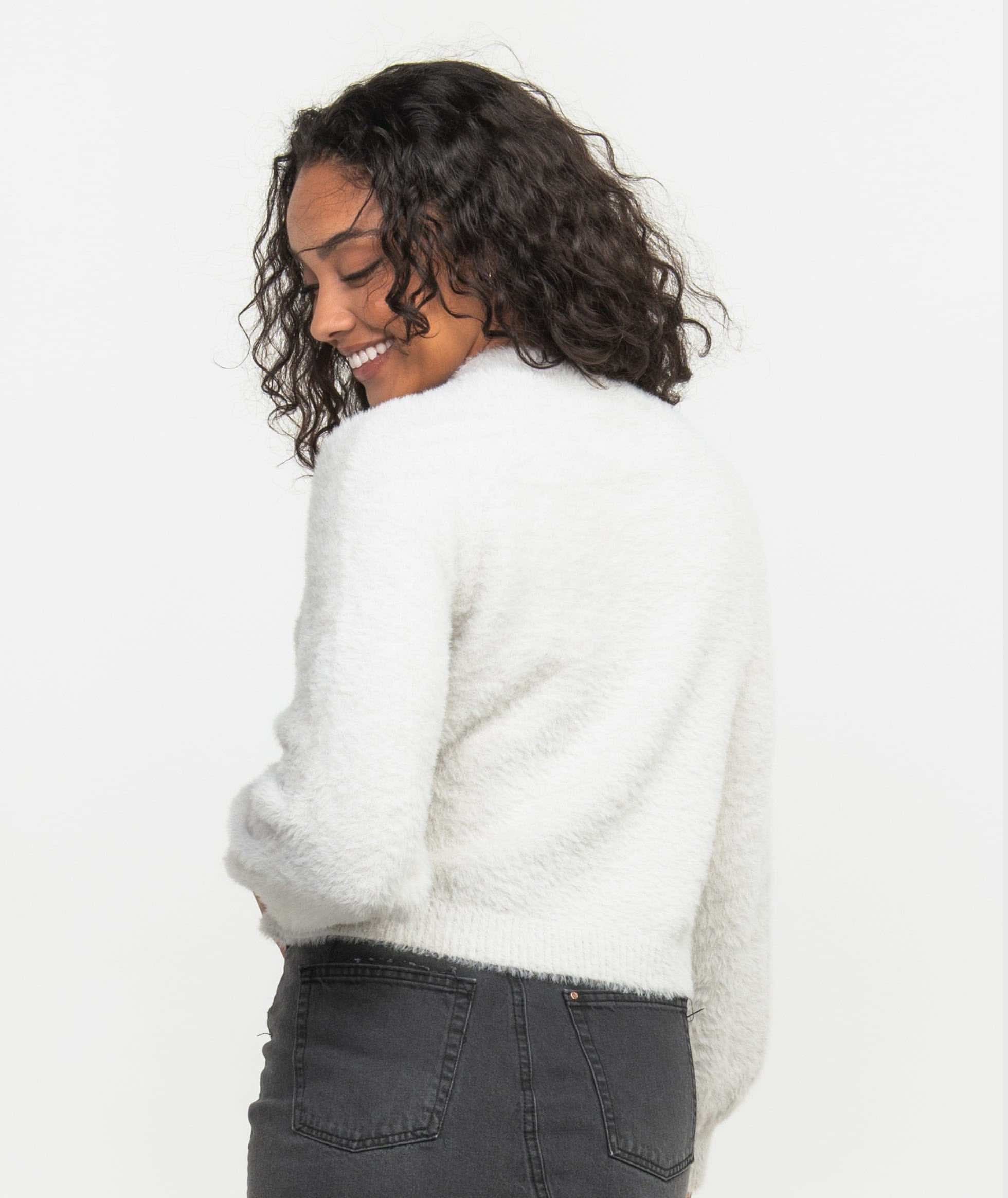 Cropped Feather Knit Sweater